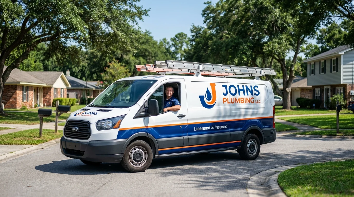 Johns Plumbing LLC service van in New Paris, IN