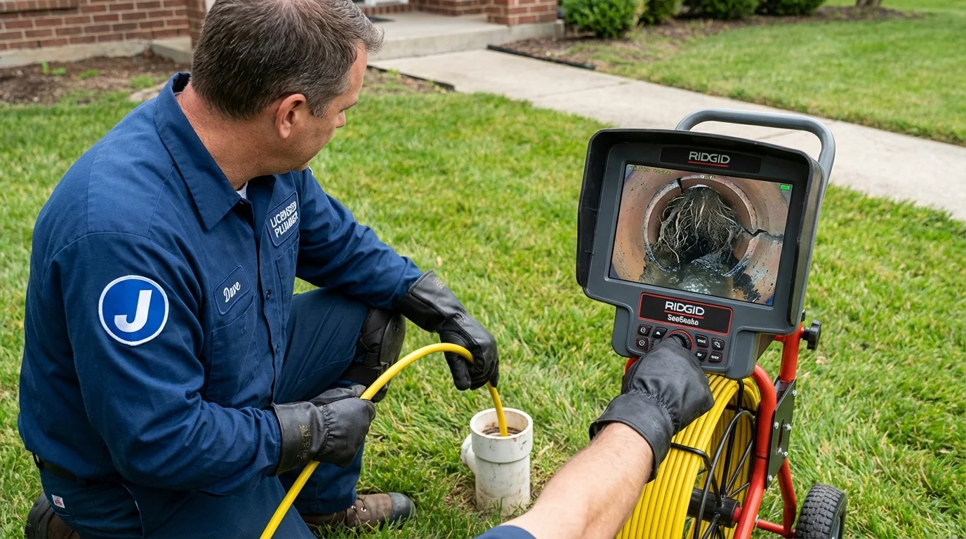 Sewer camera inspection being performed by Johns Plumbing LLC in New Paris